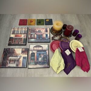Italian Tuscany Themed Decor - frames, coasters, candles, plates, wine scarves